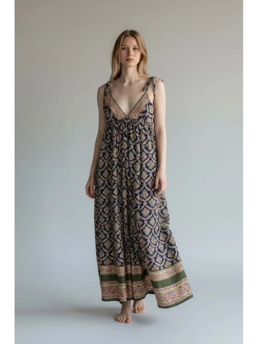 Free People Sorrento Stroll NWT Floral Blue Green Maxi Dress Size Small
